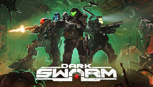 DarkSwarm key art — four operatives facing the swarm